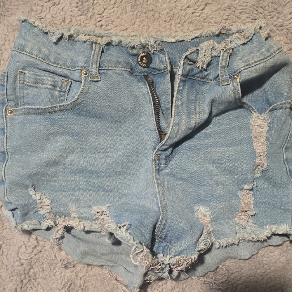 Distressed Light Blue Denim Shorts